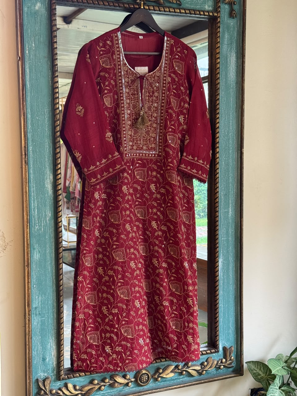 Dark Pink & Yellow Shade Malmal Pearl White Chikankari Ready to Wear Kurta Set