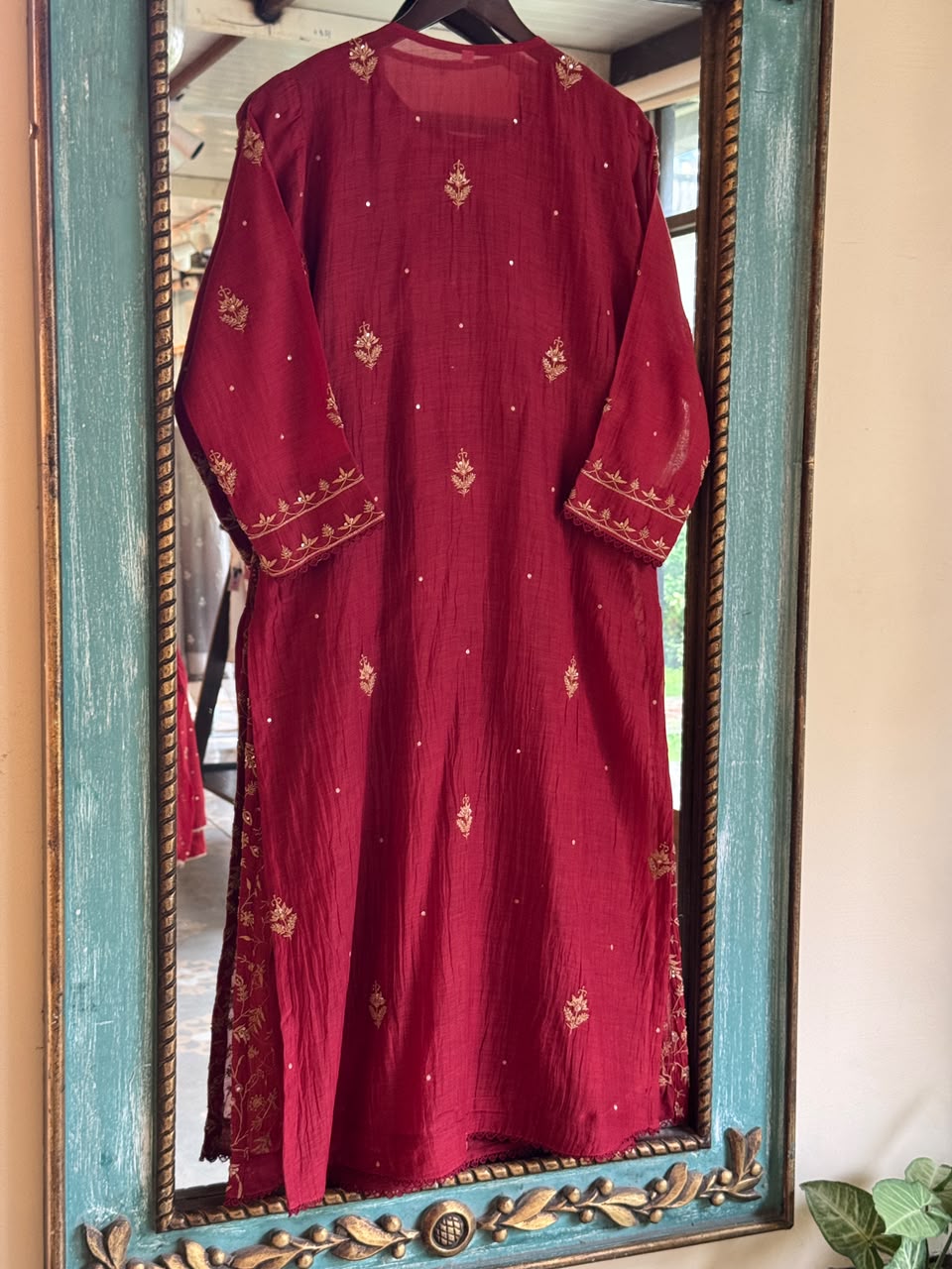 Dark Pink & Yellow Shade Malmal Pearl White Chikankari Ready to Wear Kurta Set