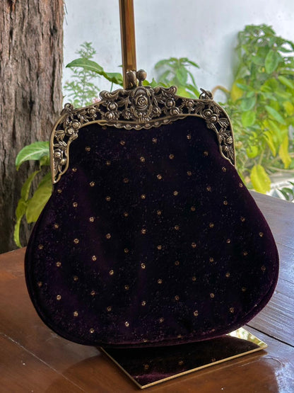 Dark Purple Shade Velvet Ari Mukaish Zardosi Sling Clutch Bag
