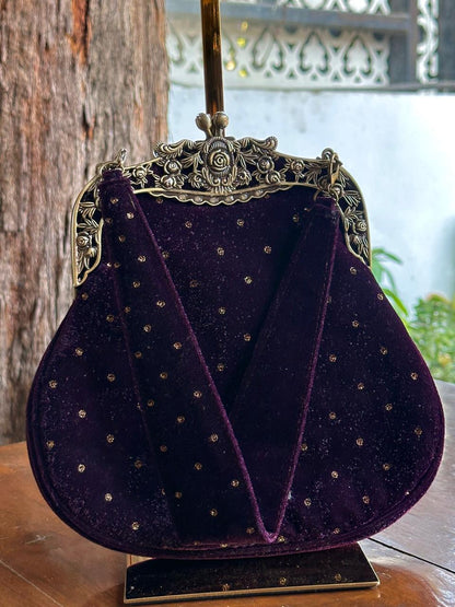Dark Purple Shade Velvet Ari Mukaish Zardosi Sling Clutch Bag