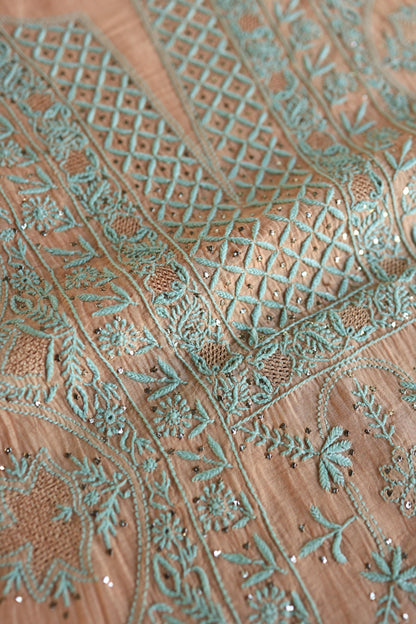 Dark Salmon Mal Cotton Fine Chikankari With Kamdani Work Unstitched Fabric