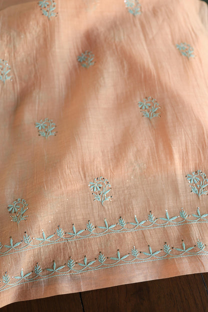 Dark Salmon Mal Cotton Fine Chikankari With Kamdani Work Unstitched Fabric