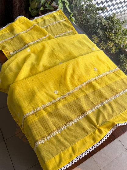 Dark Yellow Shade | Malmal Mukaish Chikankari Angarkha