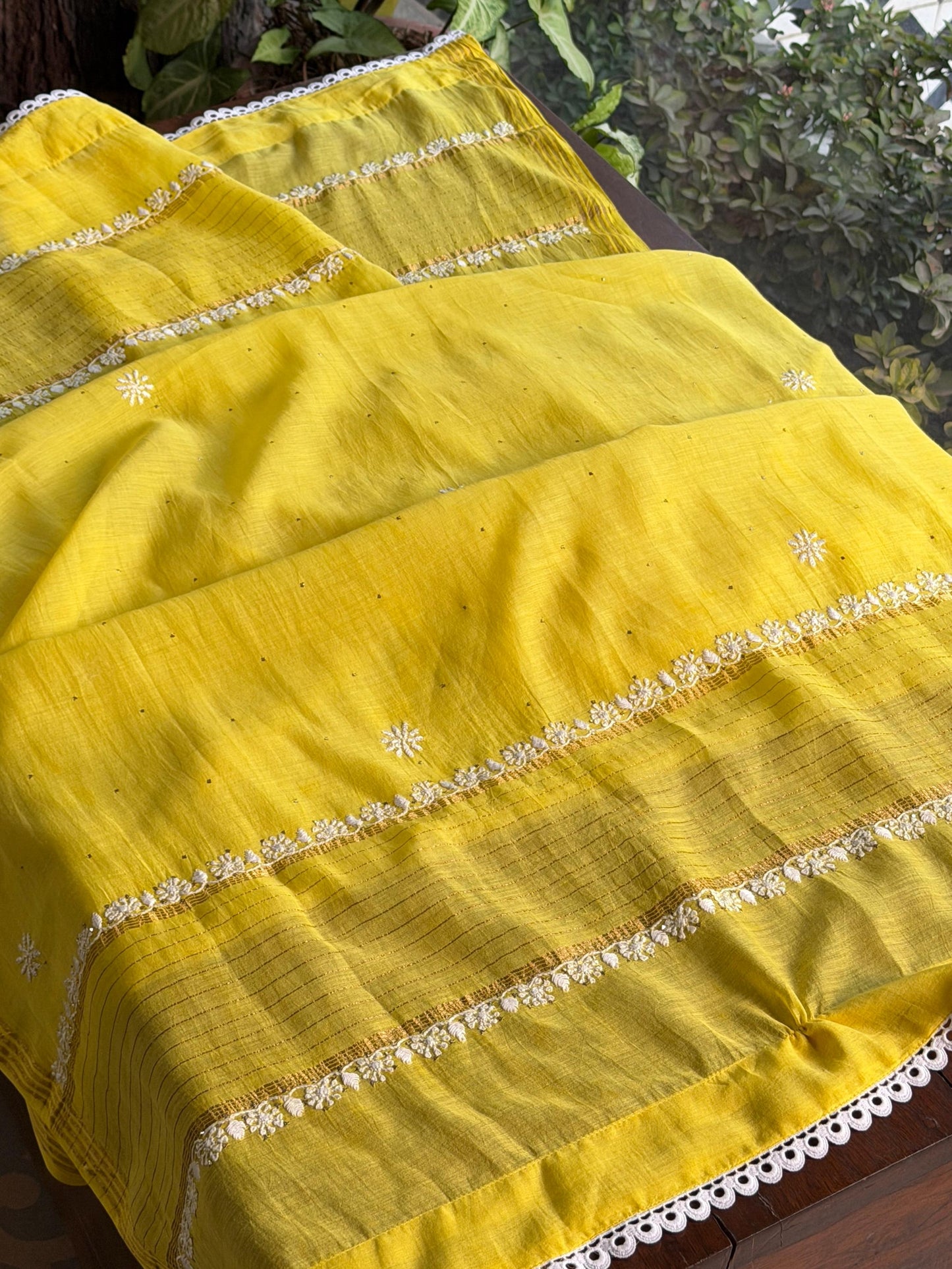 Dark Yellow Shade | Malmal Mukaish Chikankari Angarkha