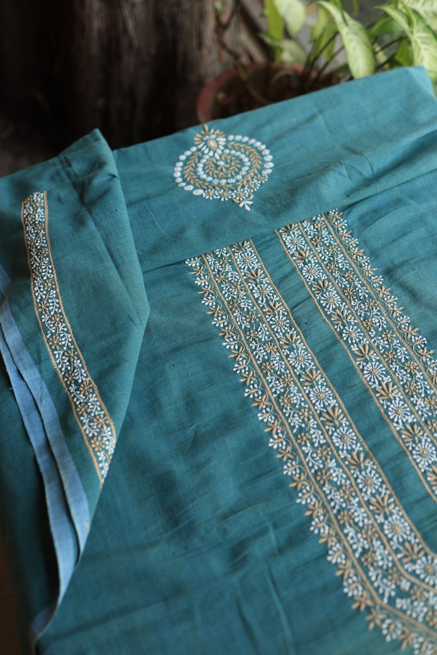 Dark Cyan Shade Malkha Handspun Khadi Kurtas Unisex Fabric