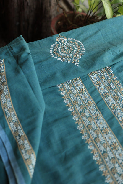 Dark Cyan Shade Malkha Handspun Khadi Kurtas Unisex Fabric