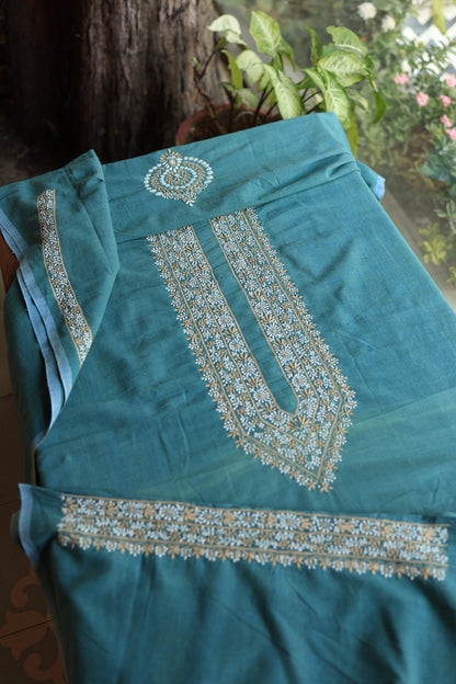 Dark Cyan Shade Malkha Handspun Khadi Kurtas Unisex Fabric