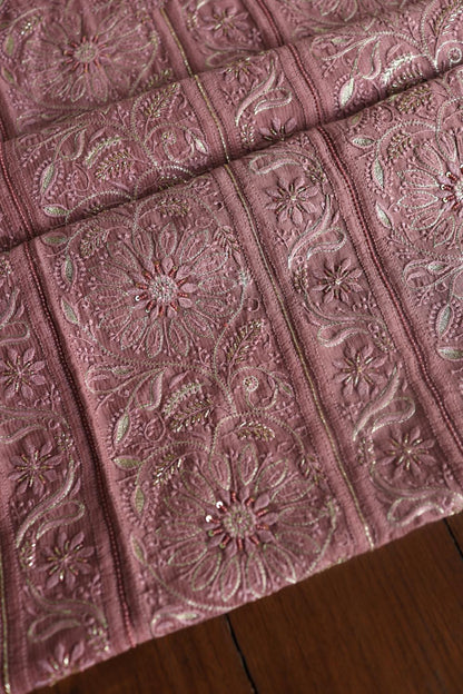 Deep Rose Shade Maheshwari Chikankari Unstitched Fabric