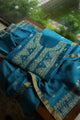 Deep Aqua Blue Shade Moonga Silk Chikankari Unstitched Fabric