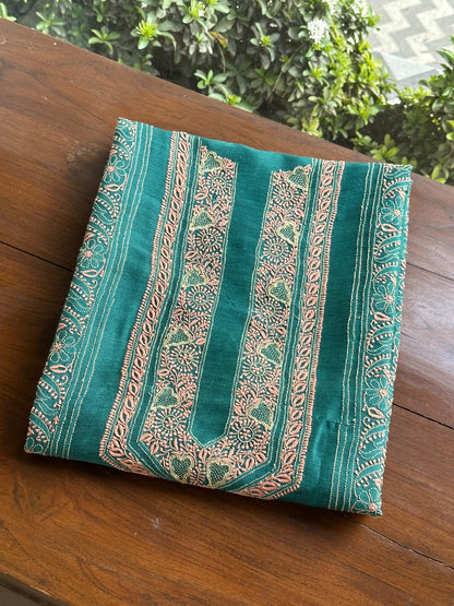 Deep Aqua Shade Moonga Silk Chikankari Men’s Kurta Fabric