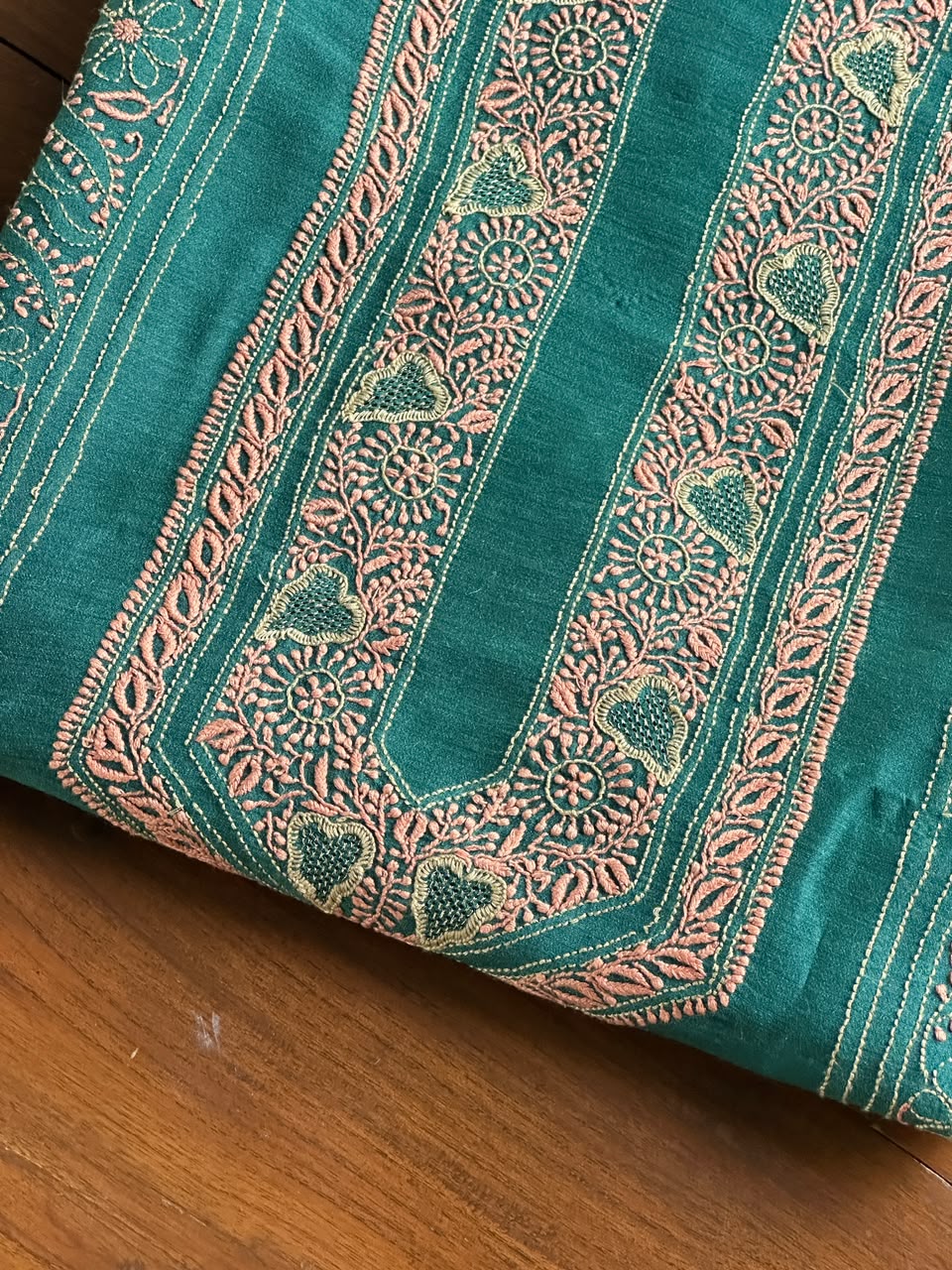 Deep Aqua Shade Moonga Silk Chikankari Men’s Kurta Fabric