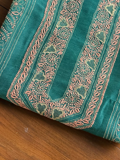 Deep Aqua Shade Moonga Silk Chikankari Men’s Kurta Fabric