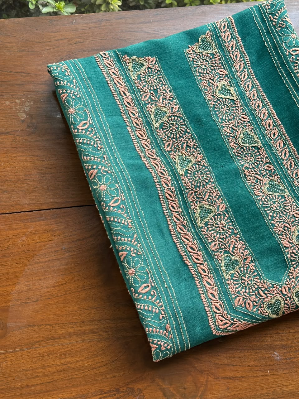 Deep Aqua Shade Moonga Silk Chikankari Men’s Kurta Fabric