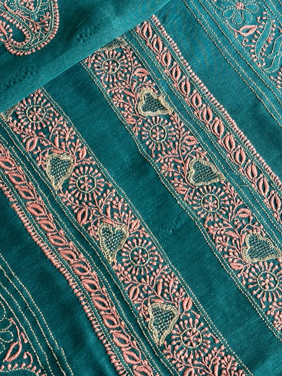 Deep Aqua Shade Moonga Silk Chikankari Men’s Kurta Fabric