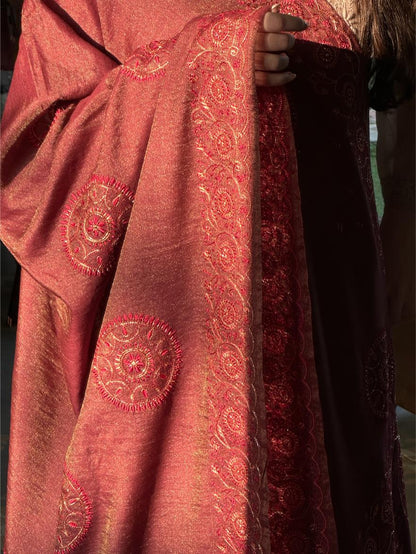 Deep Maroon Shade Fine Chikankari Ari Tissue Silk Dupatta