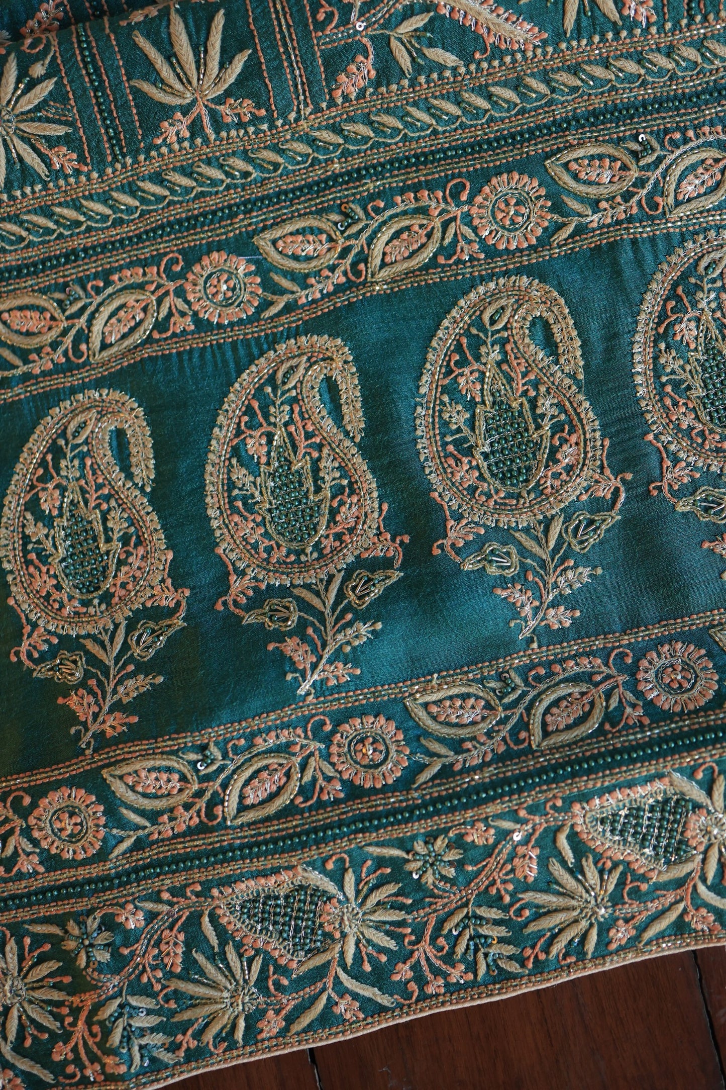 Deep Ocean Blue Moonga Silk Chikankari Unstitched Fabrics