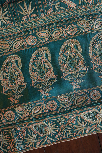 Deep Ocean Blue Moonga Silk Chikankari Unstitched Fabrics