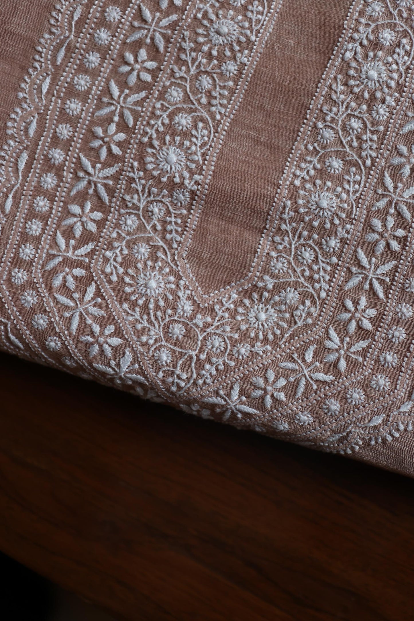 Deep Peach Linen Chikankari Unstitched Men's Kurtas Fabric