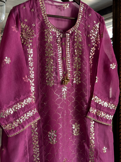 Deep Plum Shade Noor Organza Applique Kurta Set