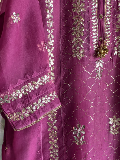 Deep Plum Shade Noor Organza Applique Kurta Set