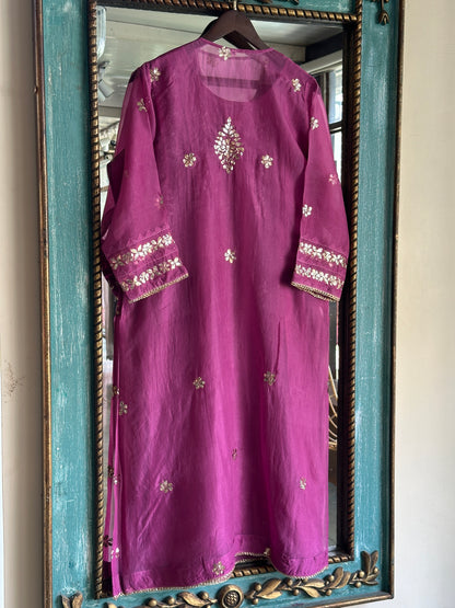 Deep Plum Shade Noor Organza Applique Kurta Set