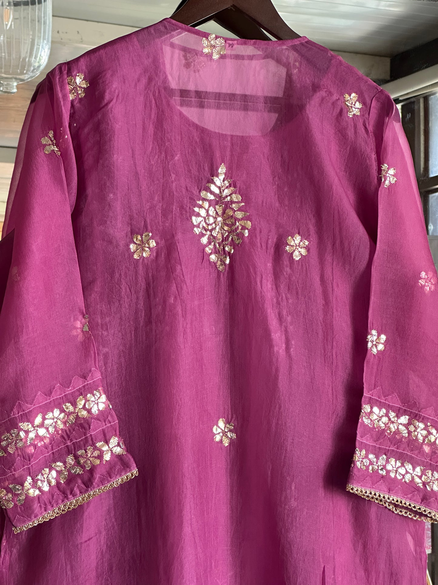 Deep Plum Shade Noor Organza Applique Kurta Set