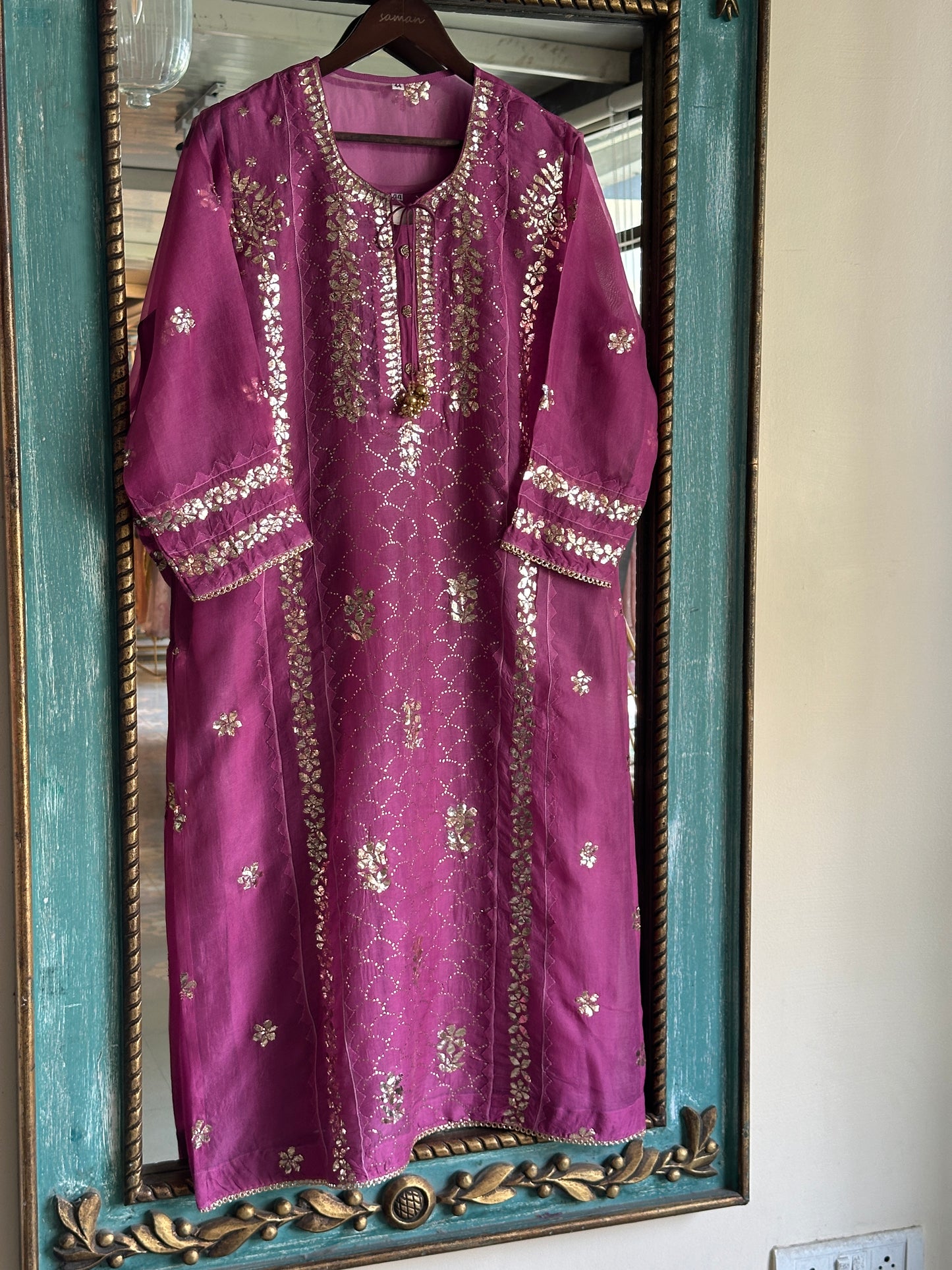 Deep Plum Shade Noor Organza Applique Kurta Set