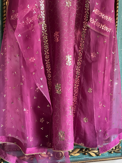 Deep Plum Shade Noor Organza Applique Kurta Set