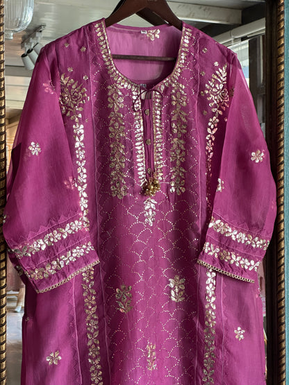 Deep Plum Shade Noor Organza Applique Kurta Set