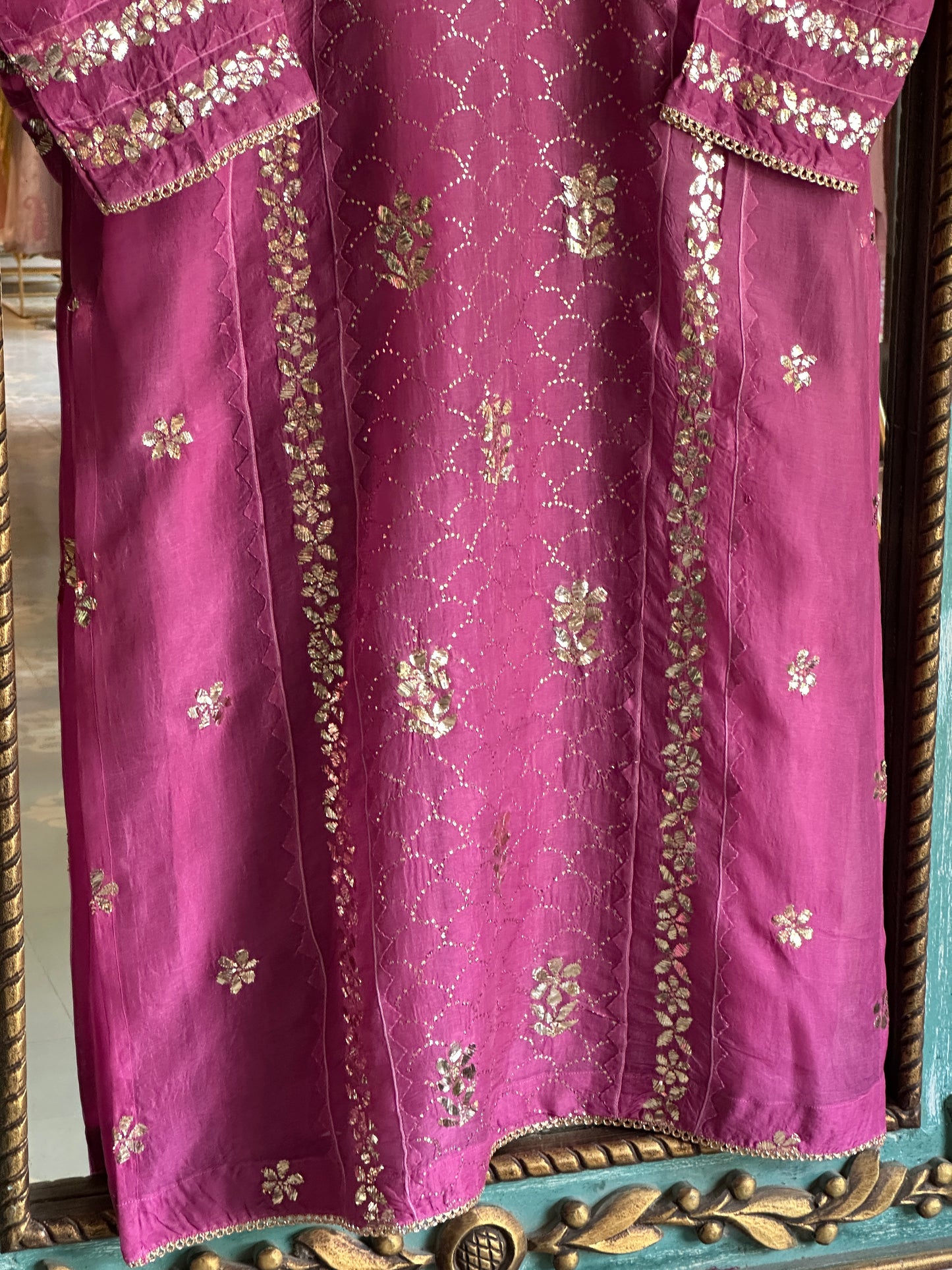 Deep Plum Shade Noor Organza Applique Kurta Set
