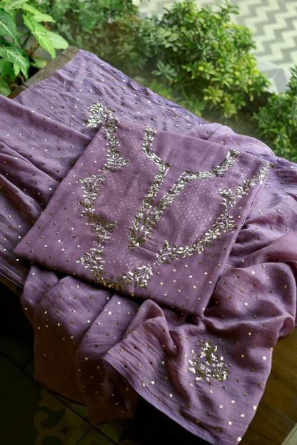 Deep Purple Chanderi Silk Mukaish Badla Unstitched Fabric