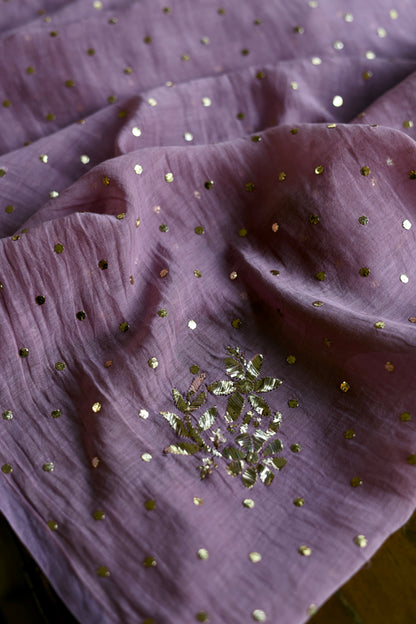 Deep Purple Chanderi Silk Mukaish Badla Unstitched Fabric