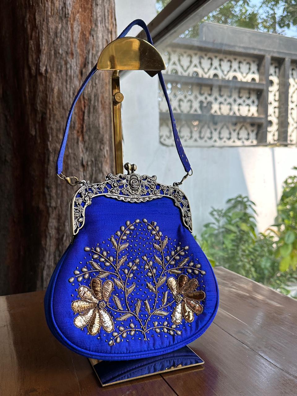 Dark Blue Shade | Vintage Ari Mukaish Sling Bags