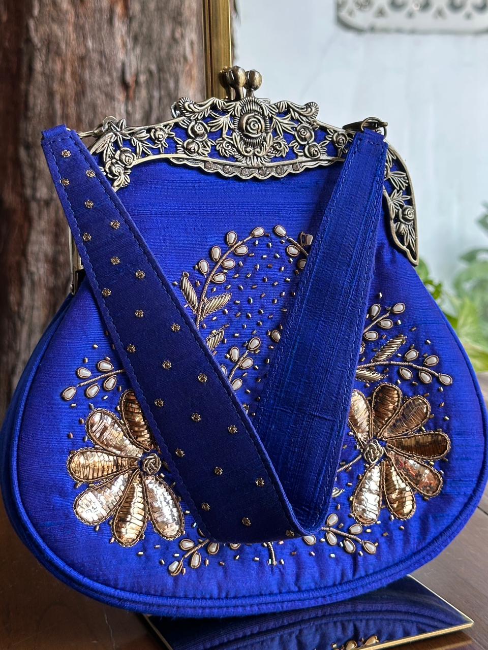 Dark Blue Shade | Vintage Ari Mukaish Sling Bags