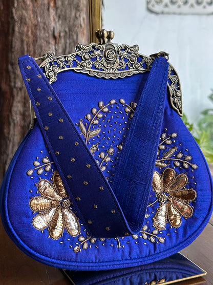 Dark Blue Shade | Vintage Ari Mukaish Sling Bags