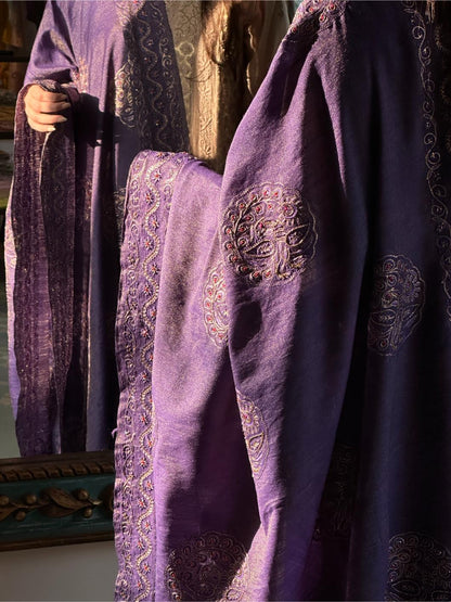 Deep Purple Shade Fine Chikankari Ari Tissue Silk Dupatta