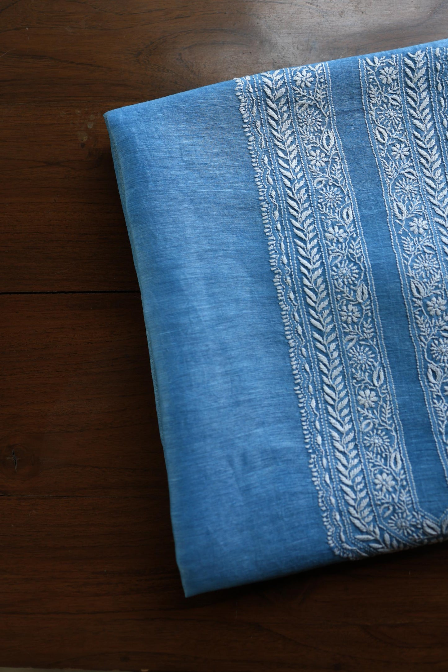Denim Blue Linen Chikankari Unstitched Men's Kurtas Fabric