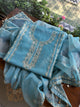 Denim Blue Shade Shade Tissue Kota Chikankari Unstitched Fabric