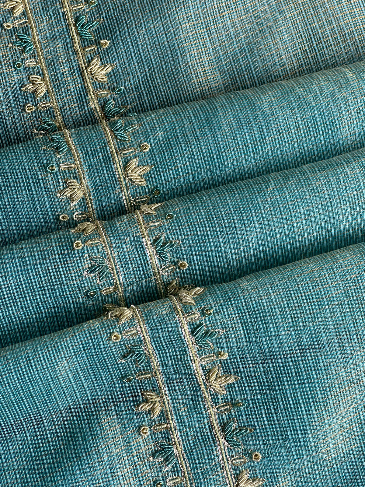 Denim Blue Shade Shade Tissue Kota Chikankari Unstitched Fabric