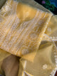 Desert Yellow Organza Chikankari Unstitched Suit Fabric