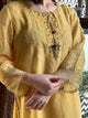 Desert Yellow Shade Satin Linen Farshi Sets With Chikankari & Kamdani