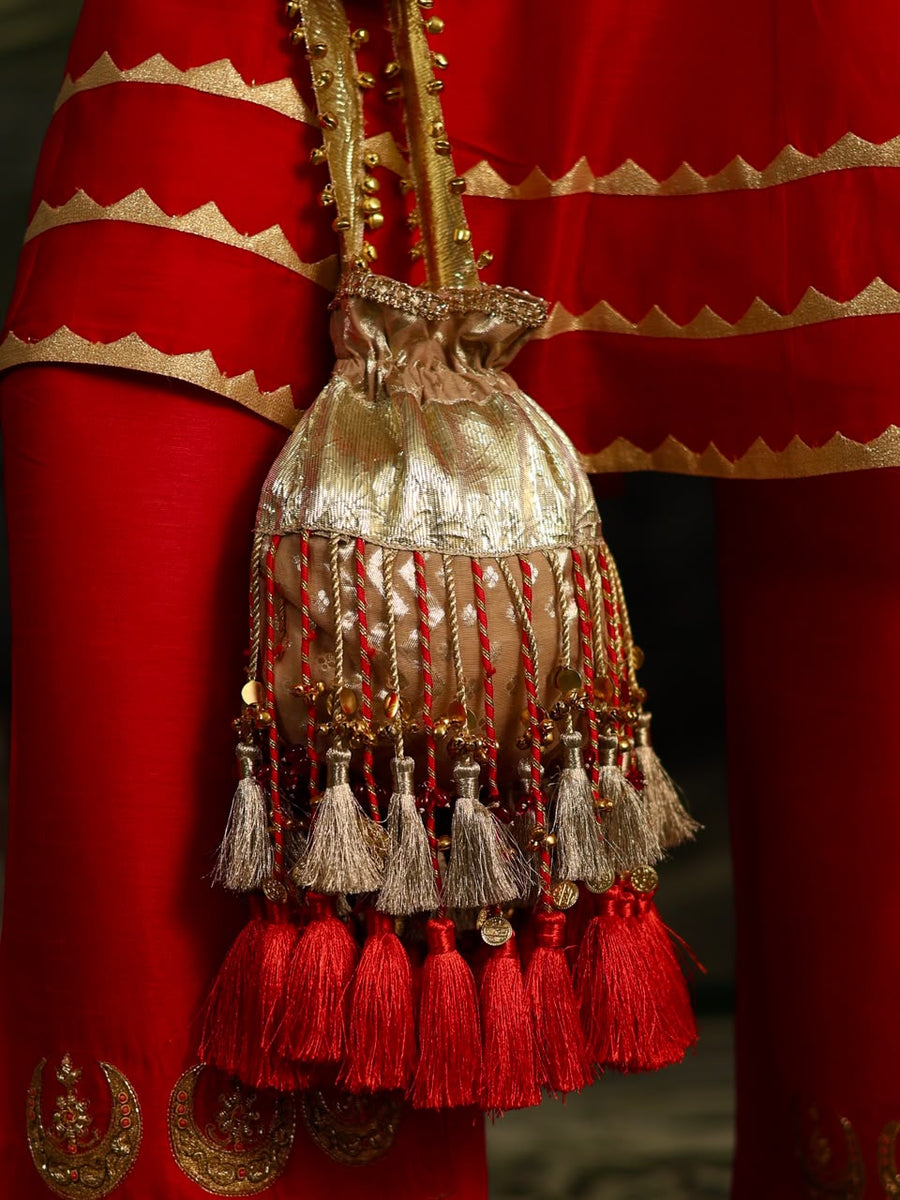 Designer Heavy Tassel Tissue Potli Bag