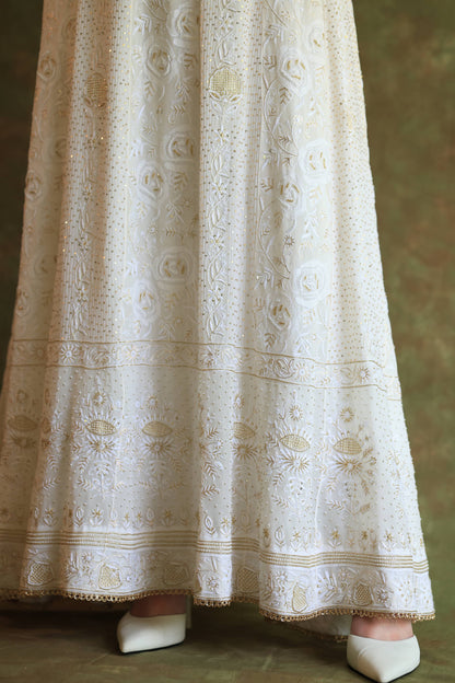 Dove White Pure Georgette Chikankari Anarkali