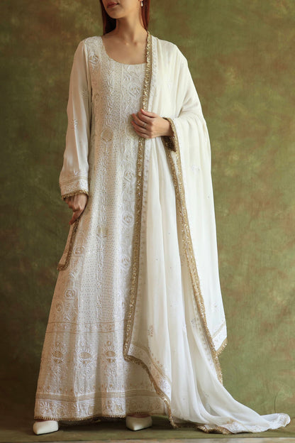 Dove White Pure Georgette Chikankari Anarkali