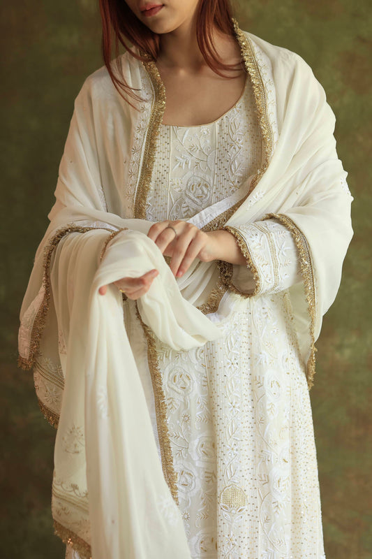 Dove White Pure Georgette Chikankari Anarkali