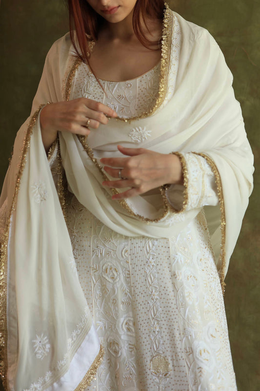 Dove White Pure Georgette Chikankari Anarkali