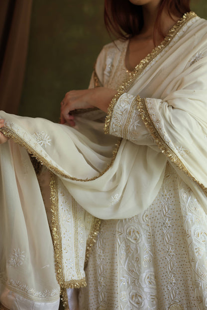 Dove White Pure Georgette Chikankari Anarkali