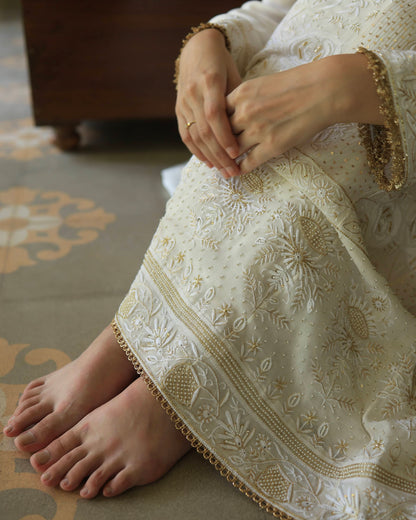 Dove White Pure Georgette Chikankari Anarkali