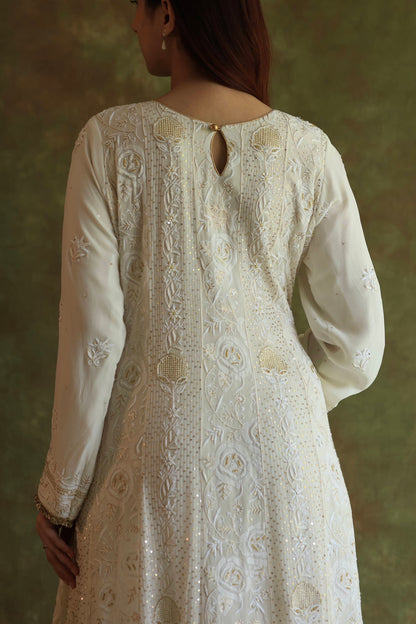 Dove White Pure Georgette Chikankari Anarkali