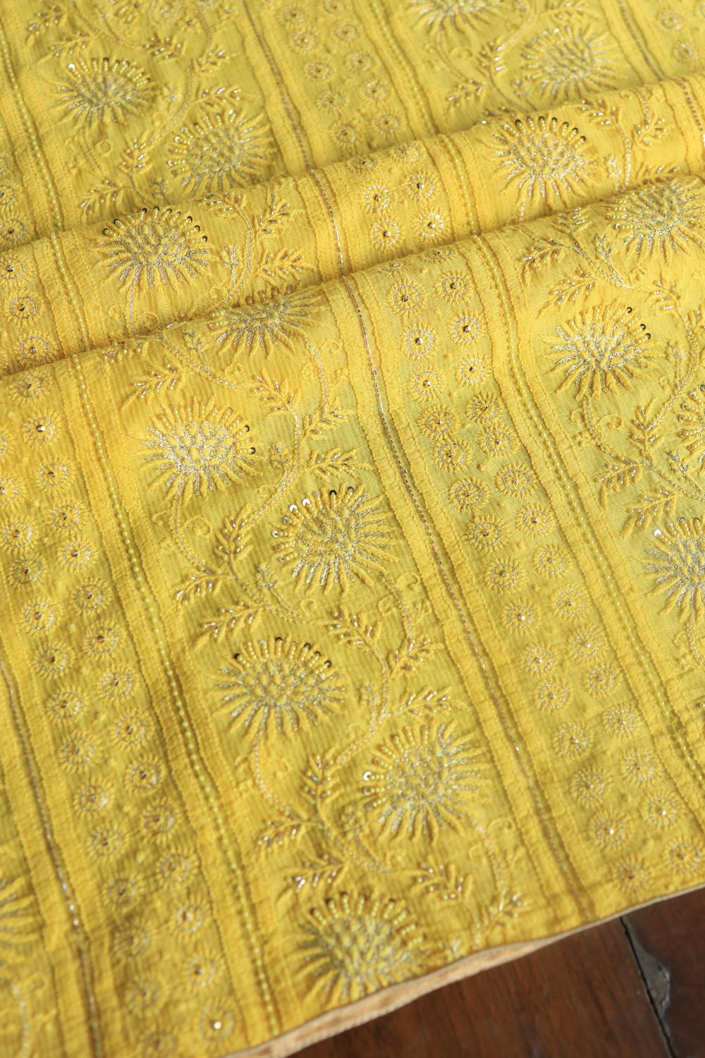 Dull Yellow Maheshwari Chikankari Unstitched Fabric